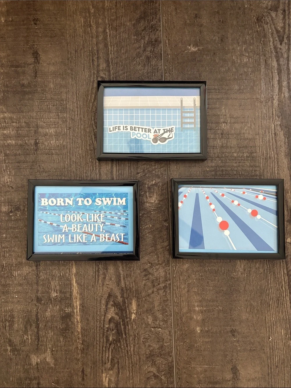 Swim Pool Wall Art Set of 3 - Blue Pool Decor Custom made.